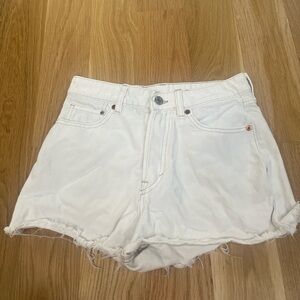 Light Blue Distressed High-Waisted Jean Shorts
